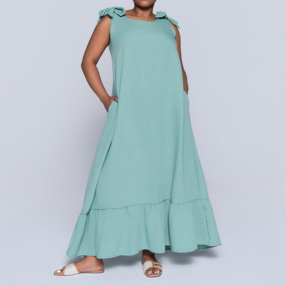 Sage Sleeveless Tiered Dress