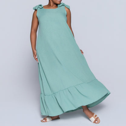 Sage Sleeveless Tiered Dress