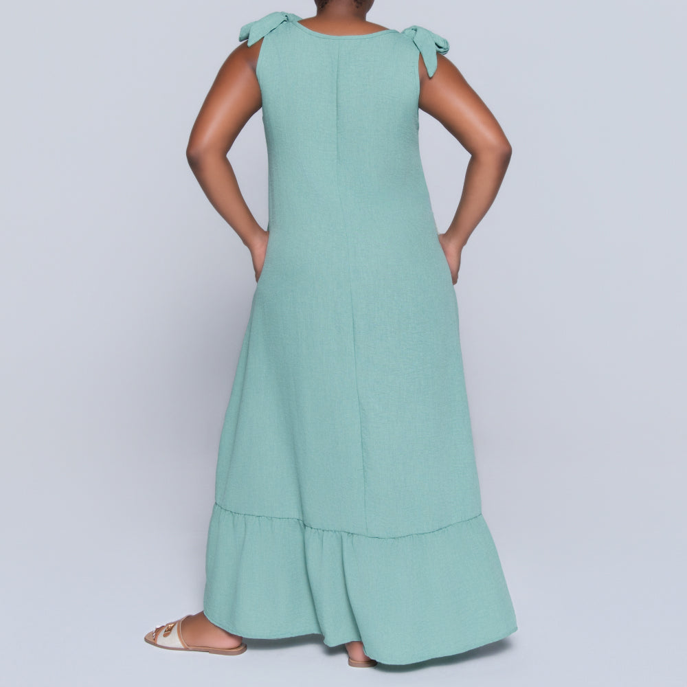 Sage Sleeveless Tiered Dress