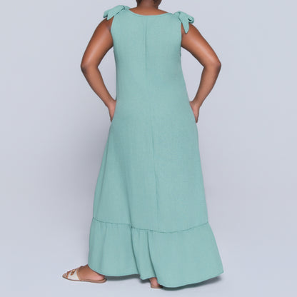 Sage Sleeveless Tiered Dress