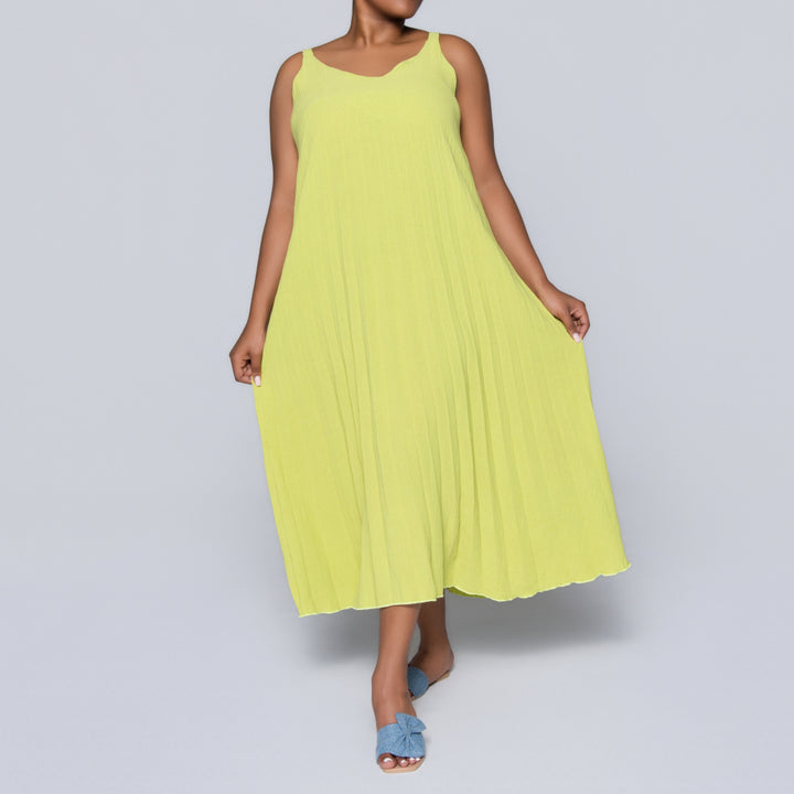 Chartreuse Airflow Pleated Dress