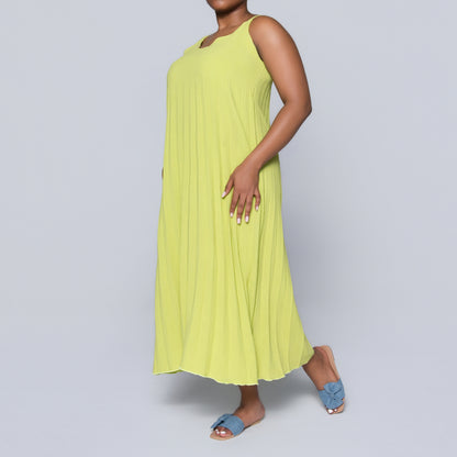 Chartreuse Airflow Pleated Dress