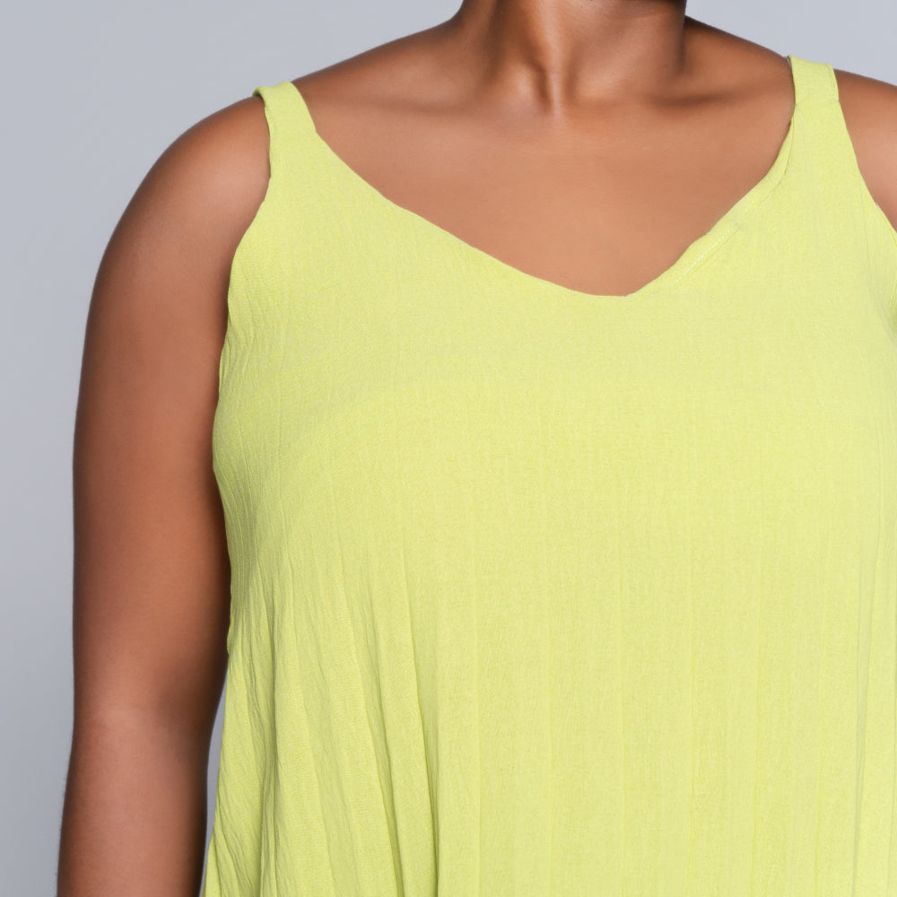 Chartreuse Airflow Pleated Dress