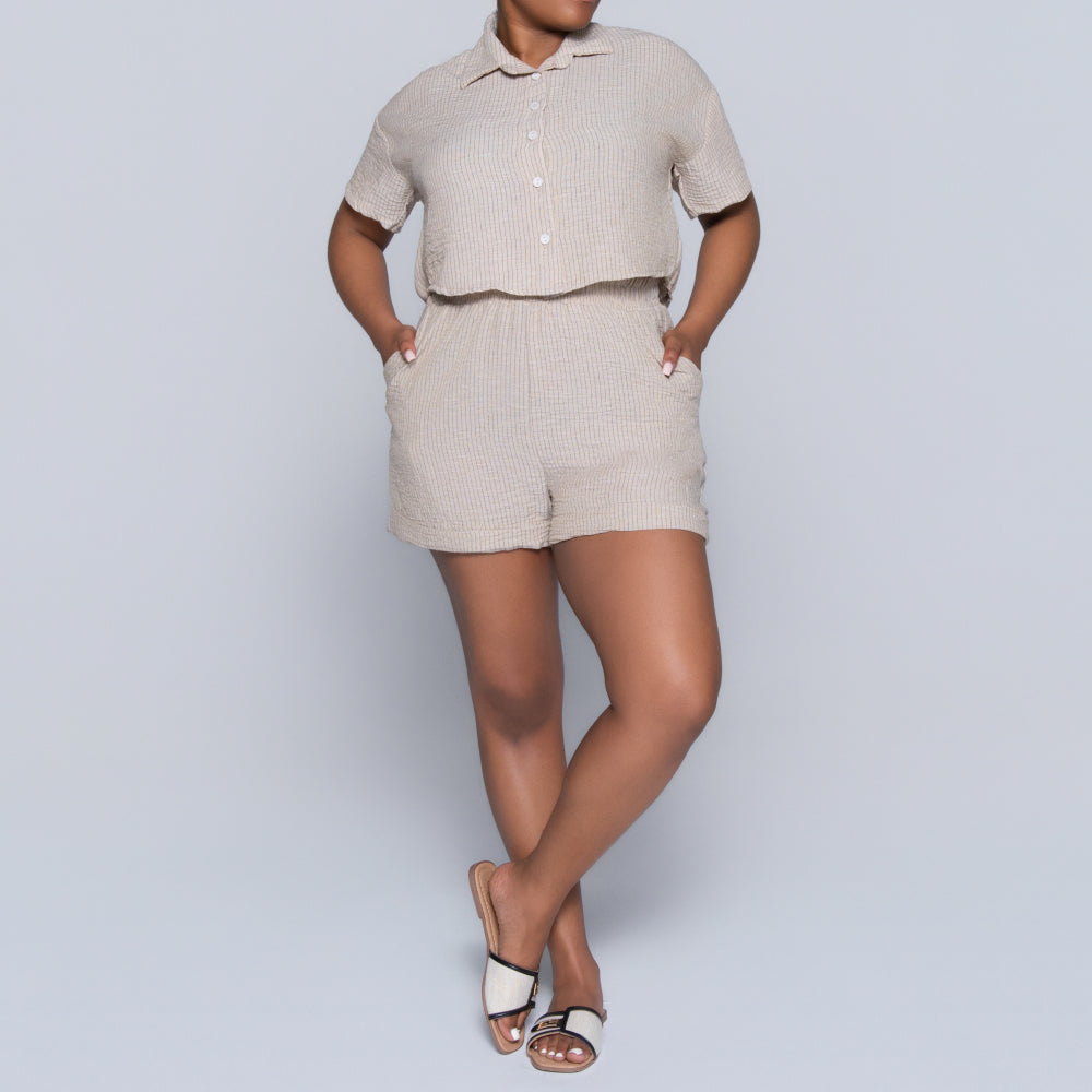 Taupe Striped Airflow Top