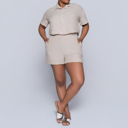 Taupe Striped Airflow Top