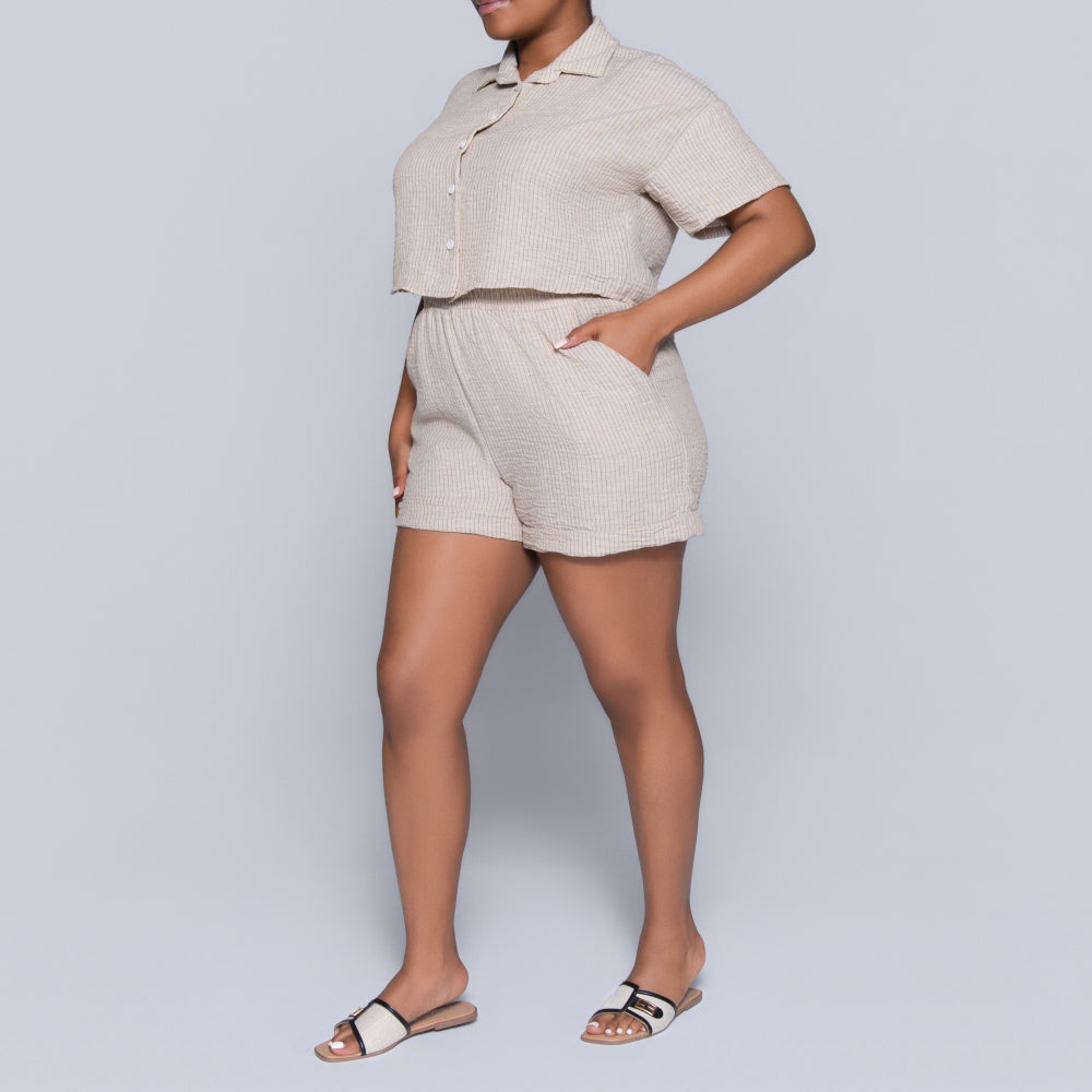 Taupe Striped Airflow Top