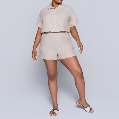 Taupe Striped Airflow Top