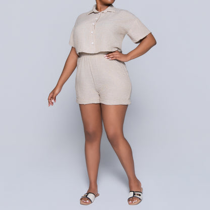 Taupe Striped Airflow Top