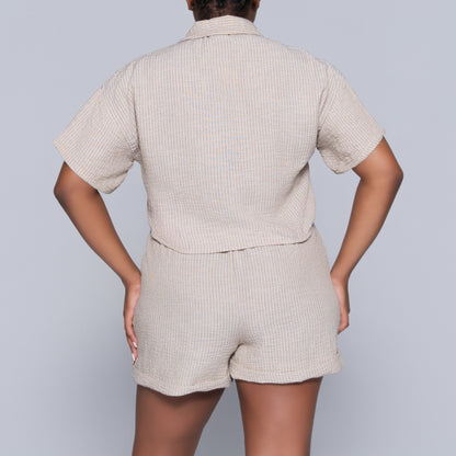 Taupe Striped Airflow Top