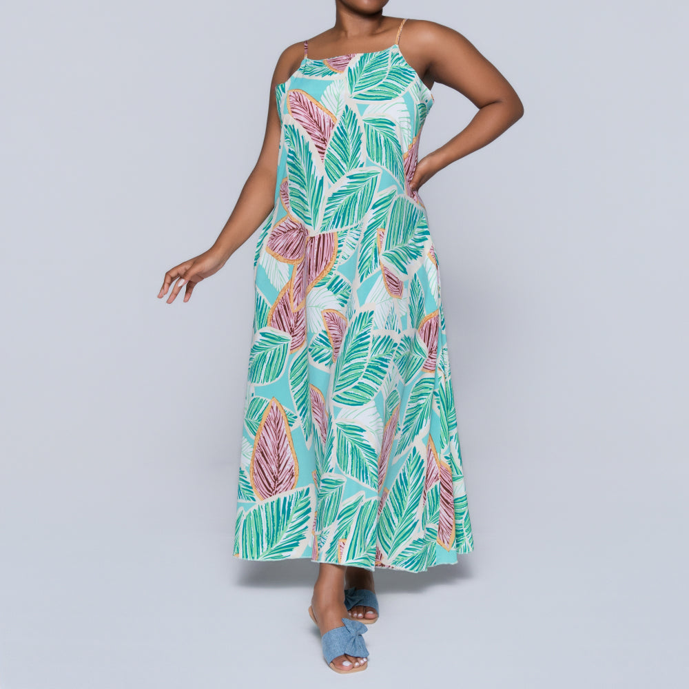 Green Strappy Printed Dress