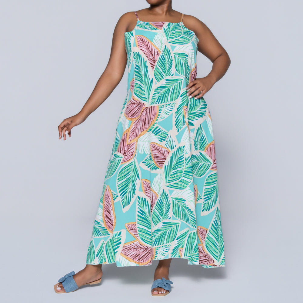 Green Strappy Printed Dress