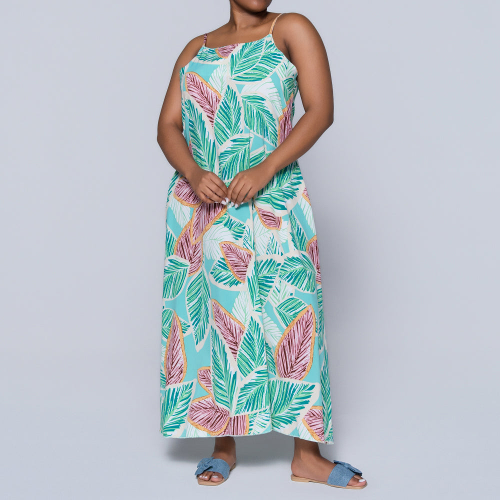 Green Strappy Printed Dress