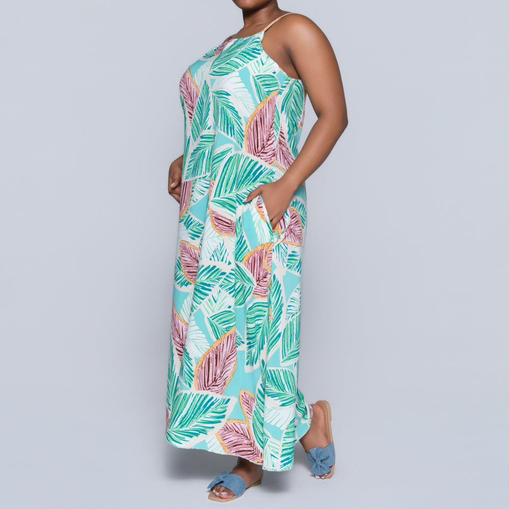 Green Strappy Printed Dress