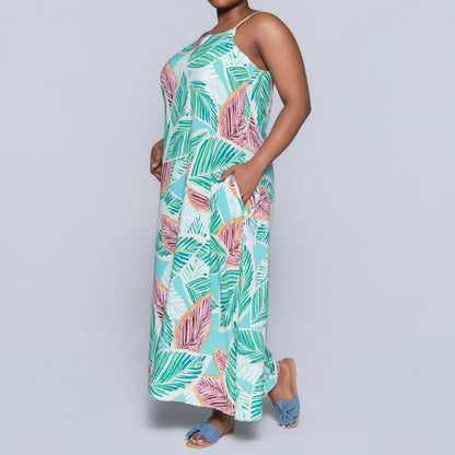 Green Strappy Printed Dress