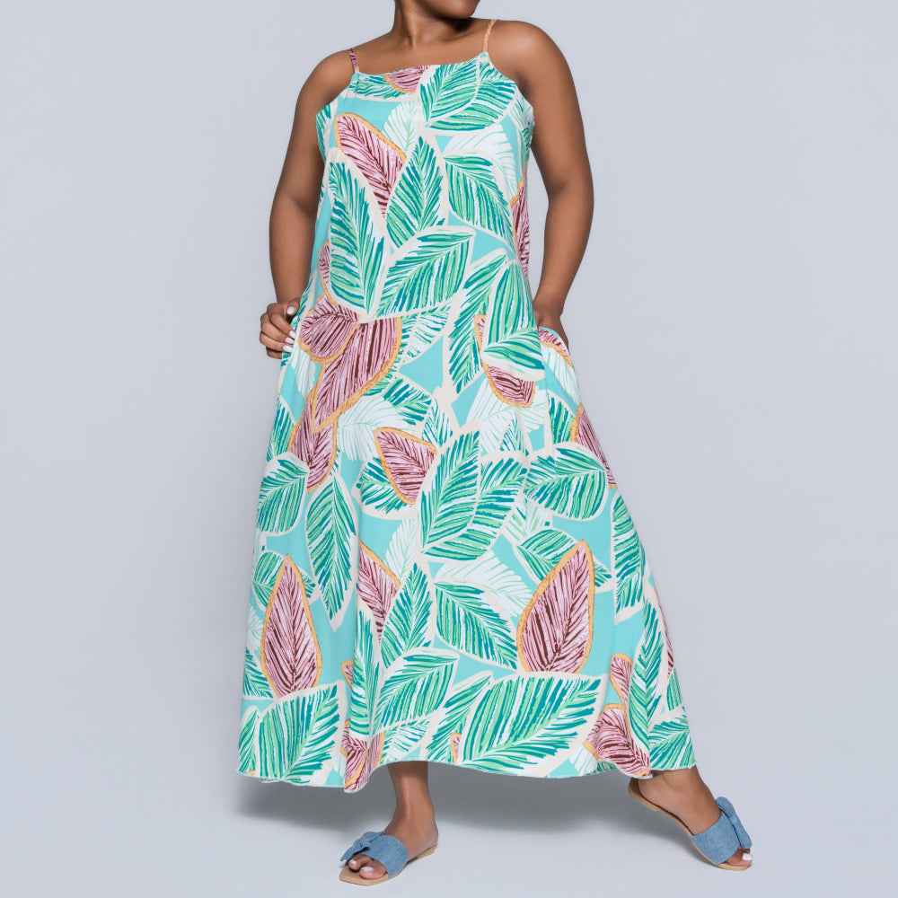 Green Strappy Printed Dress