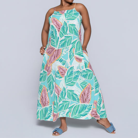 Green Strappy Printed Dress