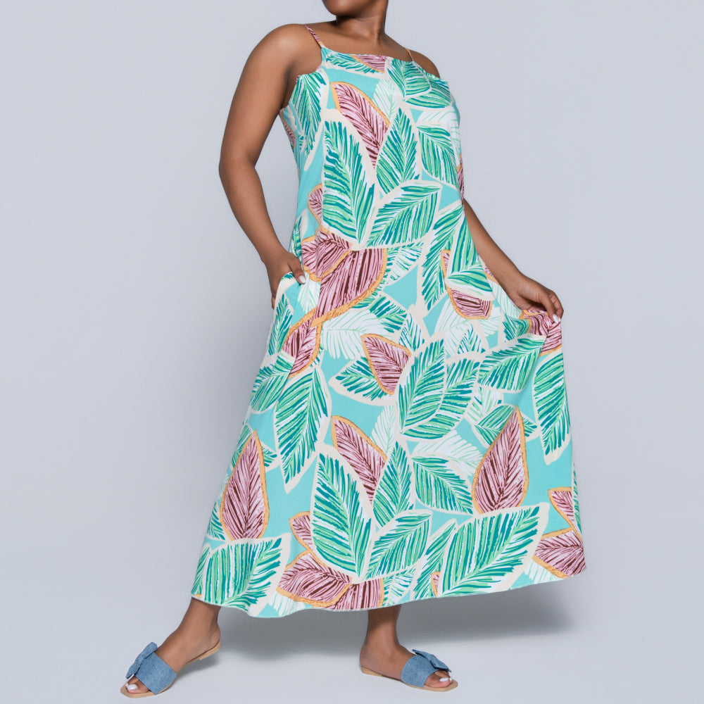 Green Strappy Printed Dress