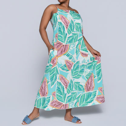 Green Strappy Printed Dress