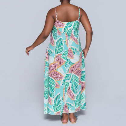 Green Strappy Printed Dress