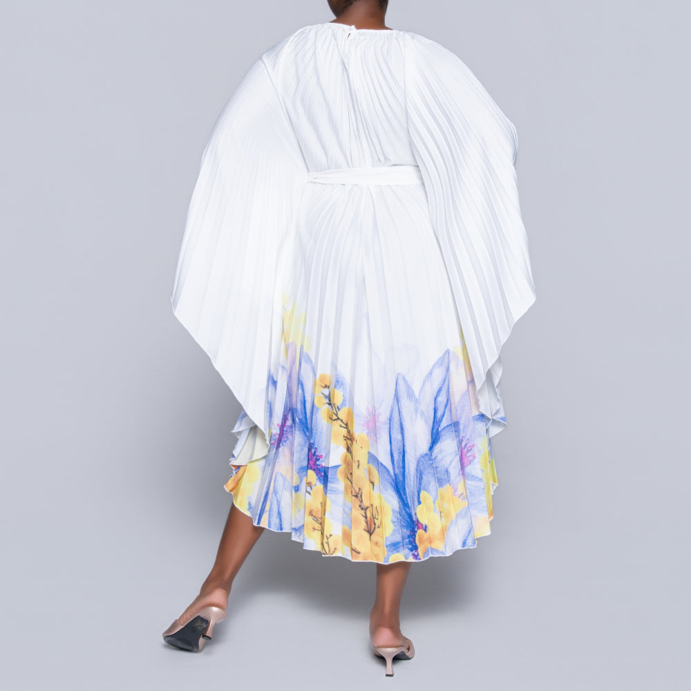 Printed Pleated Tie-Belt Tunic