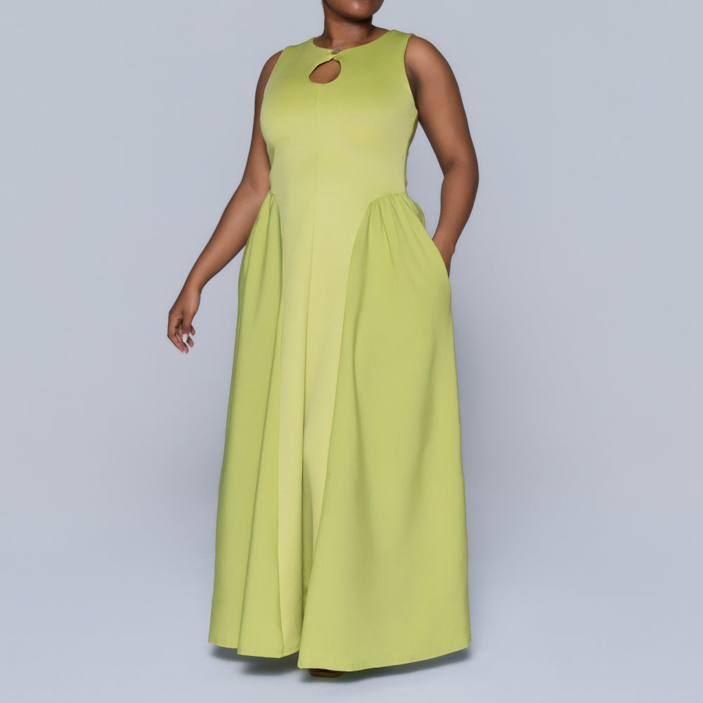 Chartreuse Scuba Contrast Panel Dress