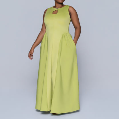 Chartreuse Scuba Contrast Panel Dress