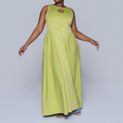 Chartreuse Scuba Contrast Panel Dress