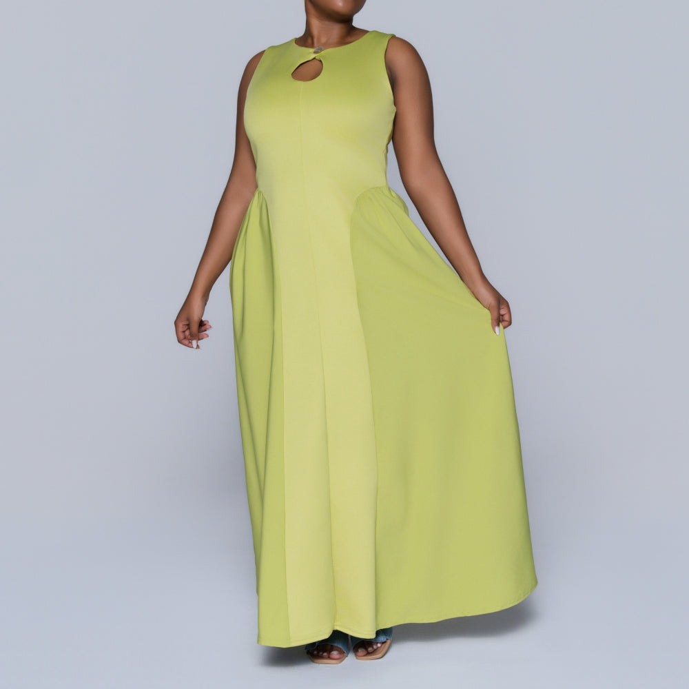 Chartreuse Scuba Contrast Panel Dress