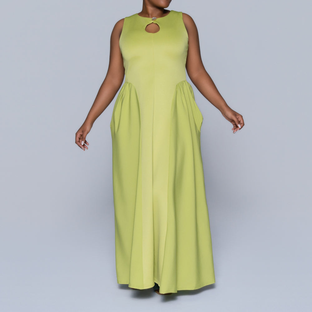 Chartreuse Scuba Contrast Panel Dress