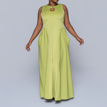 Chartreuse Scuba Contrast Panel Dress
