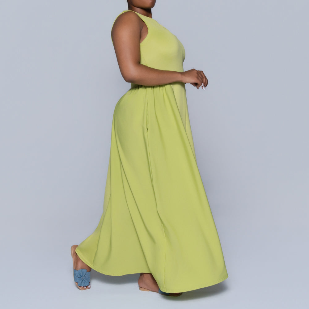 Chartreuse Scuba Contrast Panel Dress