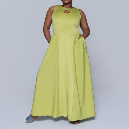 Chartreuse Scuba Contrast Panel Dress