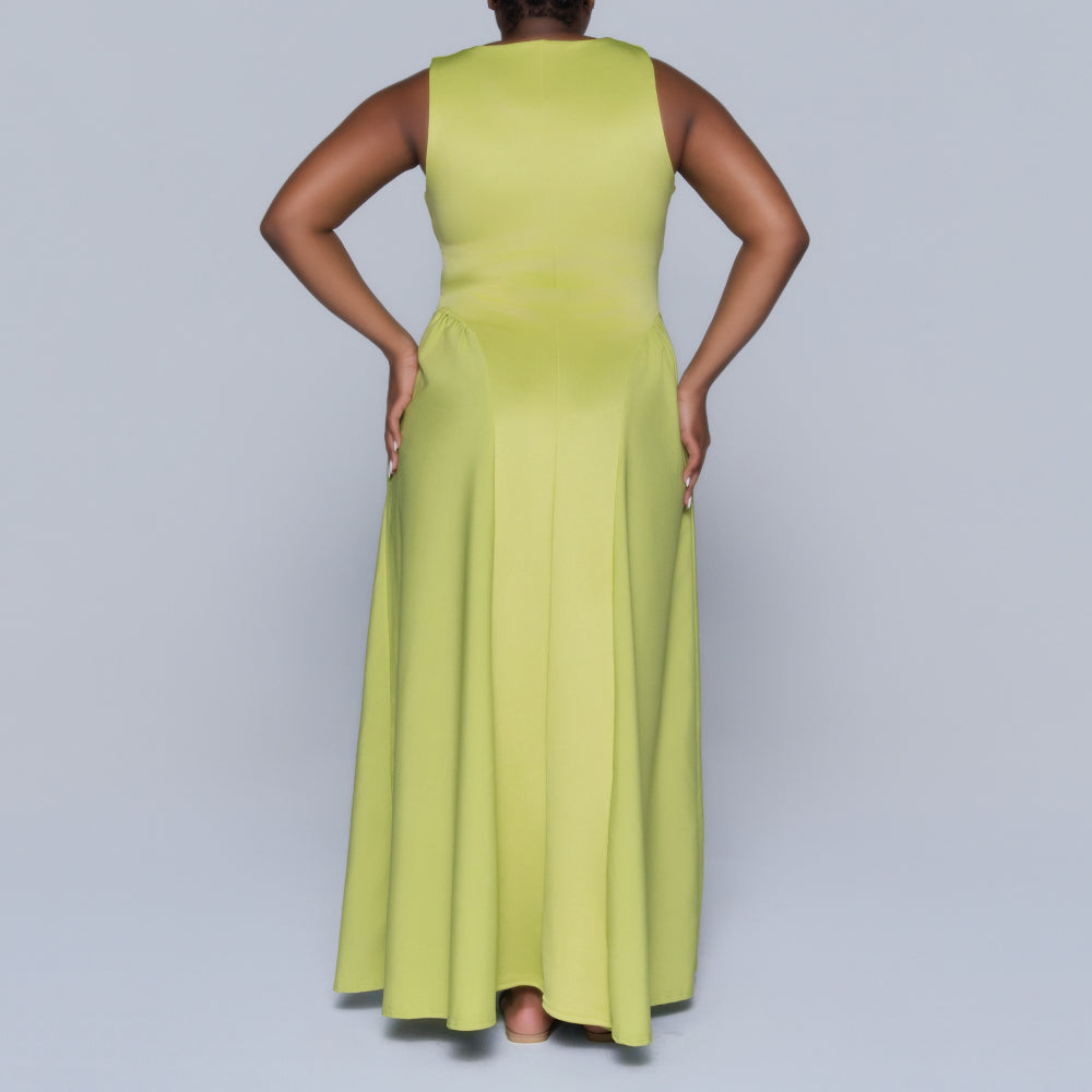 Chartreuse Scuba Contrast Panel Dress