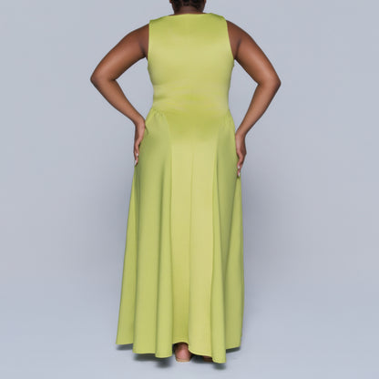 Chartreuse Scuba Contrast Panel Dress