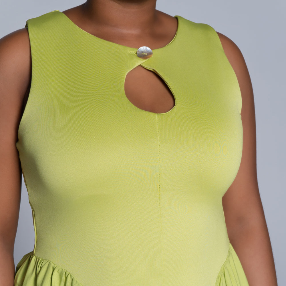 Chartreuse Scuba Contrast Panel Dress