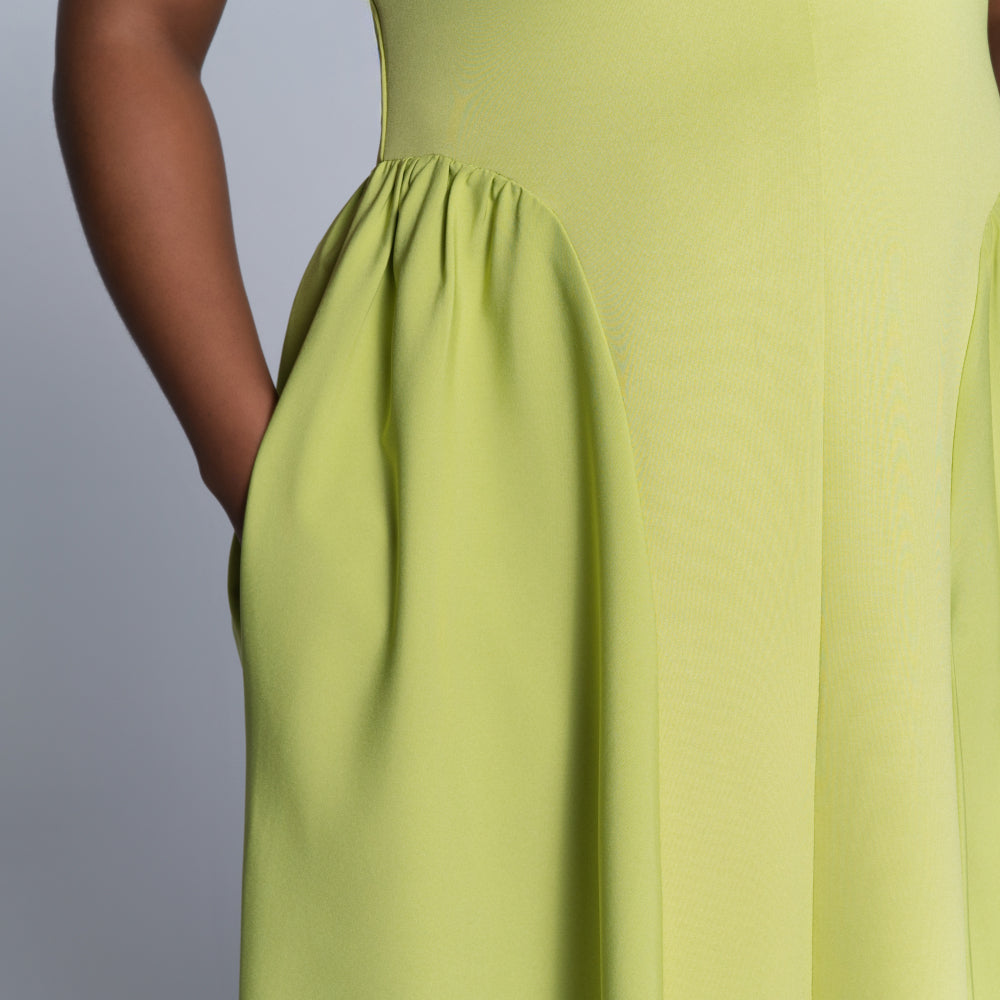 Chartreuse Scuba Contrast Panel Dress