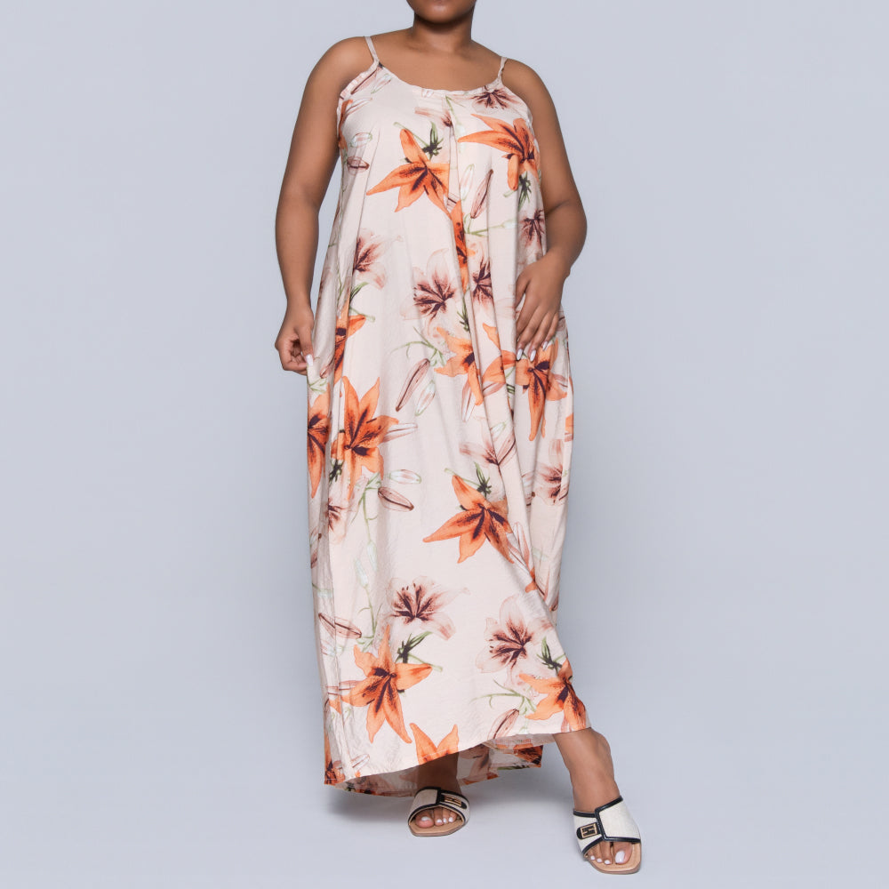 Peach Sleeveless Printed Airflow Dress