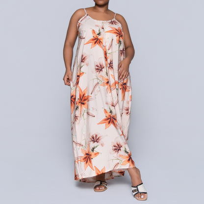 Peach Sleeveless Printed Airflow Dress