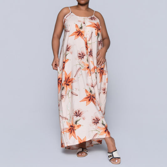 Peach Sleeveless Printed Airflow Dress