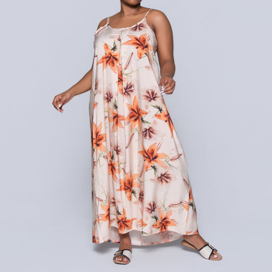 Peach Sleeveless Printed Airflow Dress