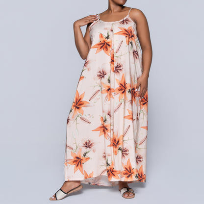 Peach Sleeveless Printed Airflow Dress