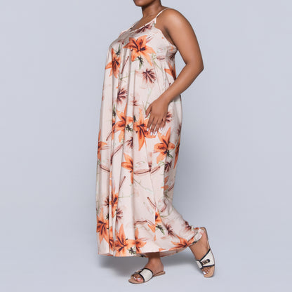 Peach Sleeveless Printed Airflow Dress