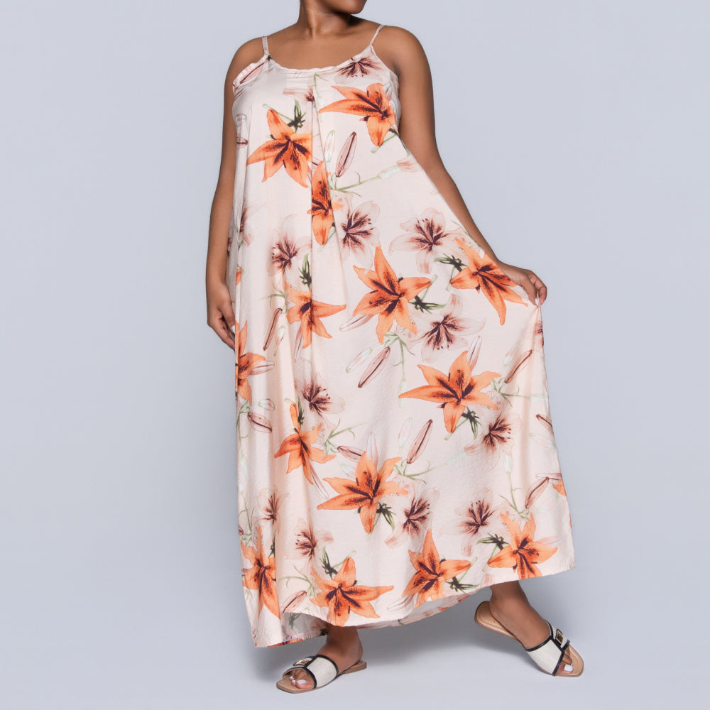 Peach Sleeveless Printed Airflow Dress