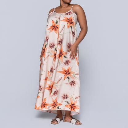 Peach Sleeveless Printed Airflow Dress