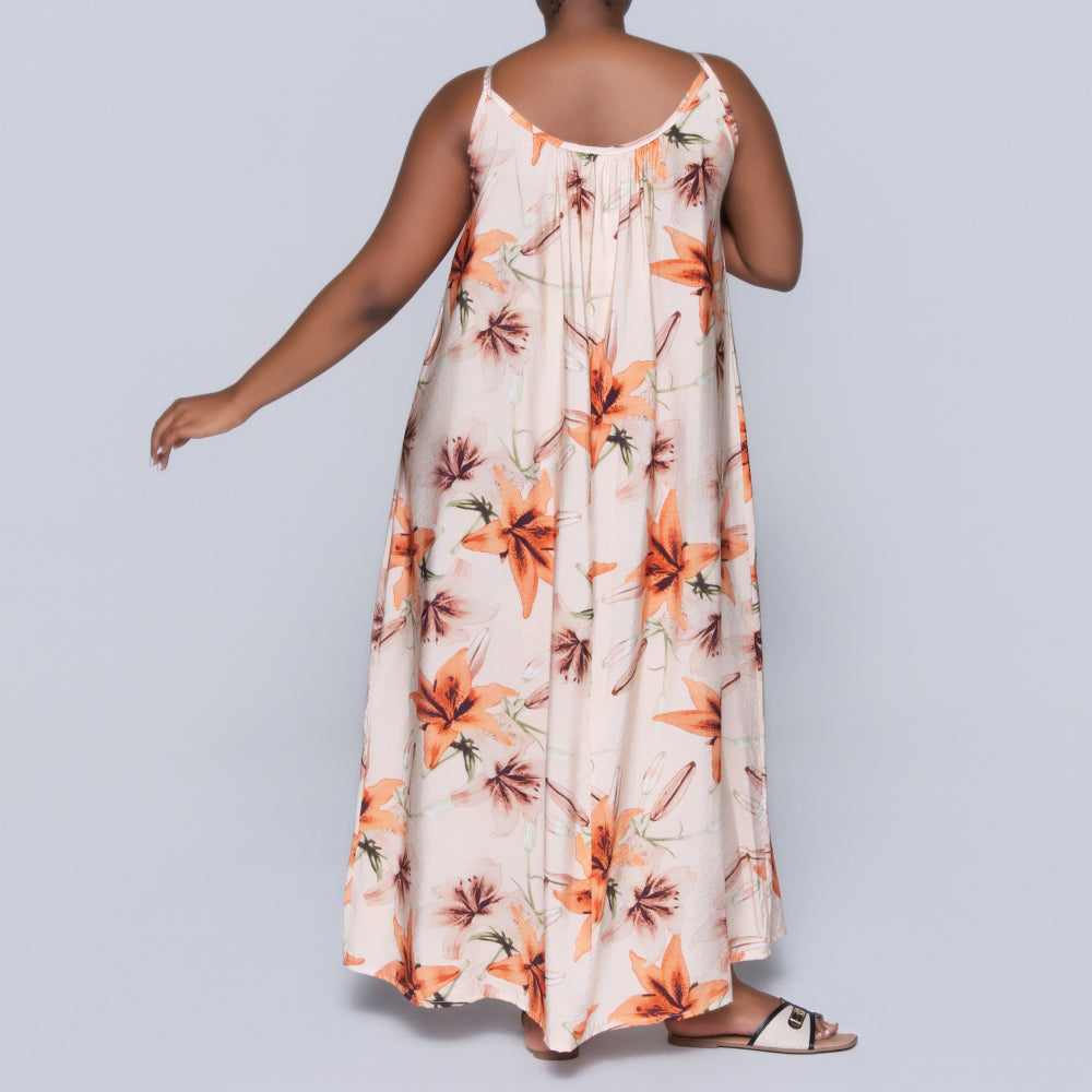 Peach Sleeveless Printed Airflow Dress