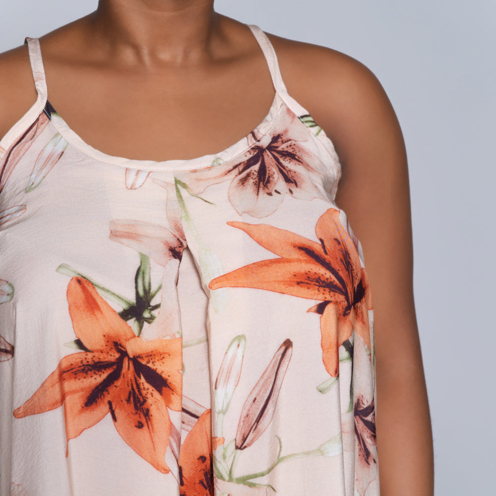 Peach Sleeveless Printed Airflow Dress