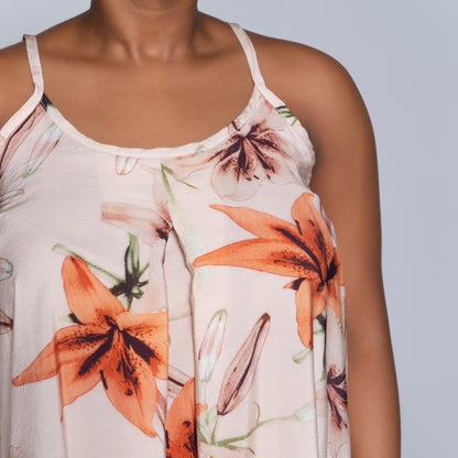 Peach Sleeveless Printed Airflow Dress