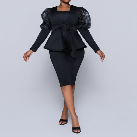 Long Sleeve Black Formal Dress
