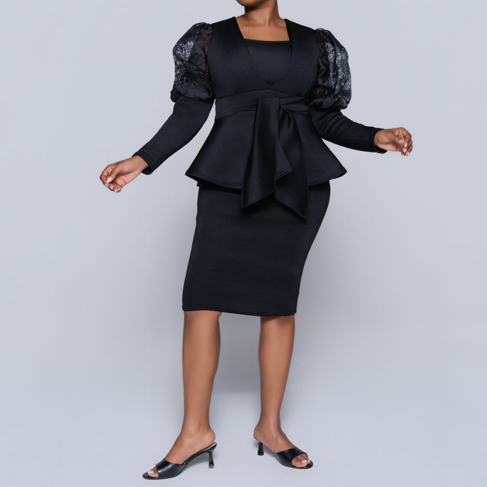Long Sleeve Black Formal Dress