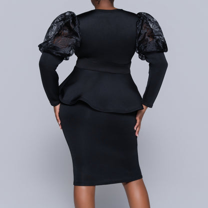 Long Sleeve Black Formal Dress